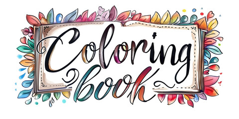 a logo for a coloring book with flowers and leaves around it