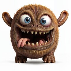 Cute Furry Monster with Big Eyes and Sharp Teeth