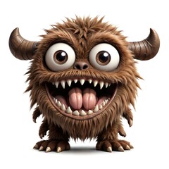 Cute Furry Monster with Big Eyes and Sharp Teeth