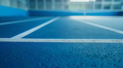 Vibrant Blue Minimalist Tennis Court in Afternoon Sunlight