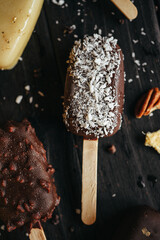 Ice creams on the dark background