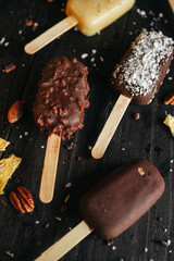 Ice creams on the dark background