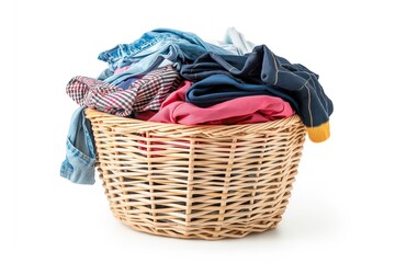 Multi-colored laundry in a basket isolated on a white background