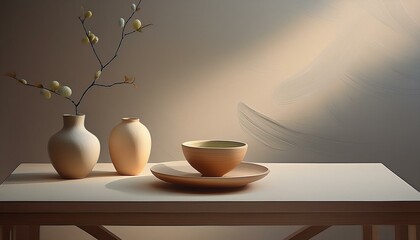 still life with tea cup Subtle brushstrokes on a minimalist canvas still life background