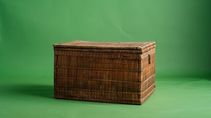 A rattan box closed green background