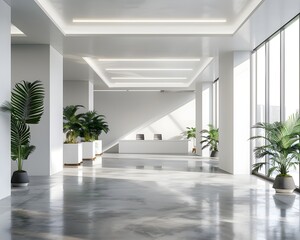 "Elegant White Office Hall Interior with Stylish Mock Up Poster"