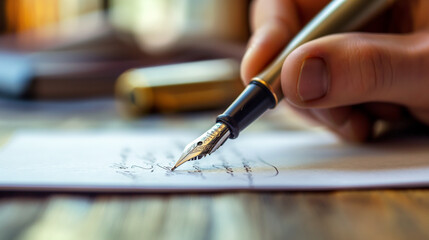 Schreiben mit der Hand und einem Stift Füller auf Papier schreiben Pinsel bunt Generative AI