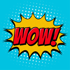 Comic lettering wow. Vector bright cartoon illustration in retro pop art style. Comic text sound effects.