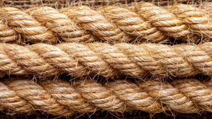  A tight shot of interconnected ropes, knotted together in the foreground Background includes additional ropes