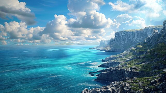 A beautiful coastal scenery overlooking the azure ocean and sky