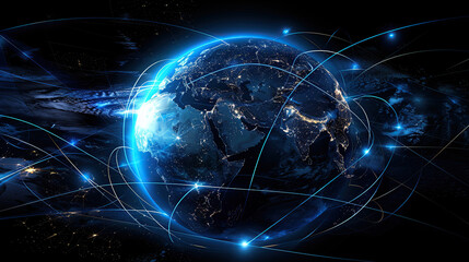 digital connection, global network, communication technology, digital earth, technology, black and blue