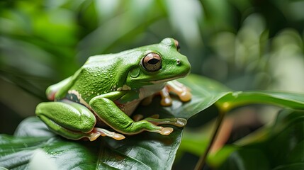 Pacific tree frog on green leaf
