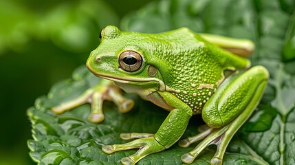 Naklejka premium Pacific tree frog on green leaf 