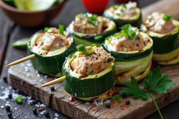 Delicious grilled zucchini rolls stuffed with a savory filling