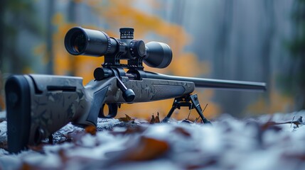 Black hunting rifle. Generative AI.