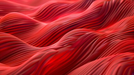  A red surface, up-close, features wavy lines In its center, a black object is present Another red object resides at the image's heart
