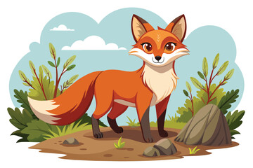 cartoon fox, and isolated on a beautiful natural background