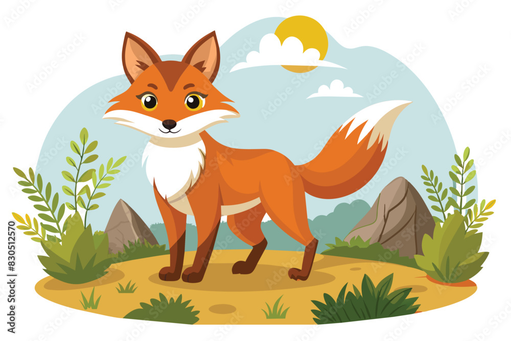 Wall mural cartoon fox, and isolated on a beautiful natural background