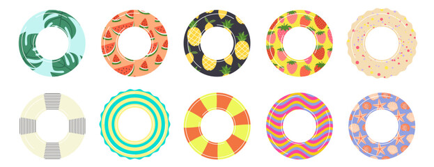 Colorful Rubber ring Inflatable Pool Floats Icon with Fun Patterns 