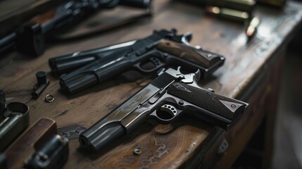 Obraz premium Maintaining a Portrait Ensuring Safety Through Gun Cleaning and Assembly