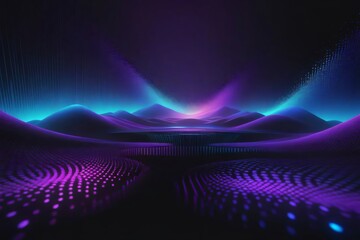 Futuristic random digital purple and blue color dots dark cyberspace abstract background