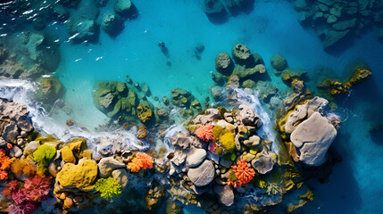 Fototapeta premium Rocky Shoreline with Clear Blue Water