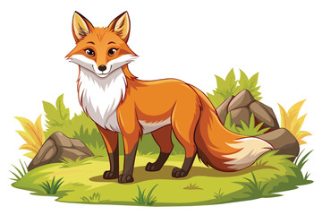 cartoon fox, and isolated on a beautiful natural background