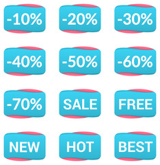 Set of blue sale and discount stickers