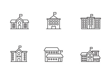 Set of school building icons in linear style on a white background