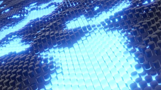 3d rendering of abstract dark geometric background with blue light. Loop animation.
