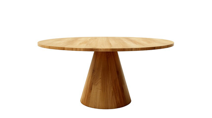 modern round wooden table isolated on transparent background, table cut out 