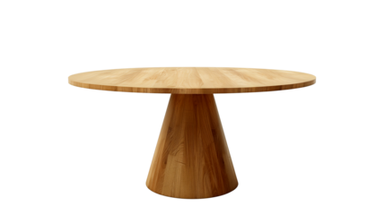 modern round wooden table isolated on transparent background, table cut out 