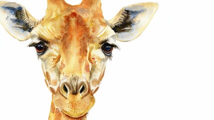   A Giraffe's Face Close-up on White Background with Blue Sky Backdrop