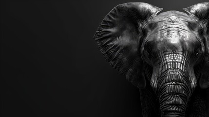  A tight shot of an elephant's face against a black backdrop, revealing just the curvature of its tusks