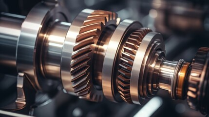 Fototapeta premium Close-up of a complex gear system, showcasing intricate metalwork and precision engineering.