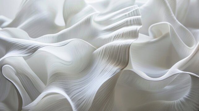 Abstract composition featuring flowing white wave surfaces on a clear background, evoking a sense of tranquility and elegance.