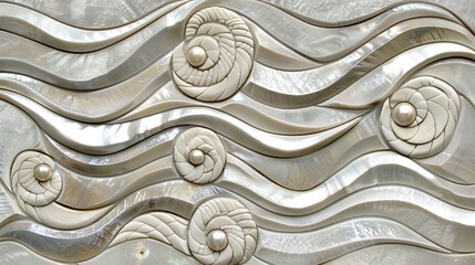   Metal surface with wave and seashell pattern on white background