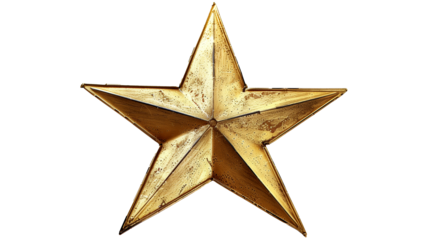 gold star isolated on transparent background, star cut out 