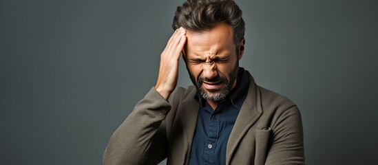 Portrait of sick man with headache