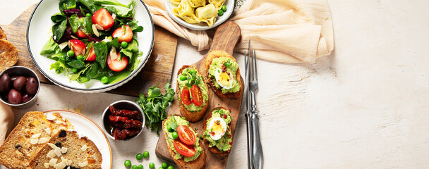 Summer table with various food.