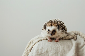 Adorable Hedgehog Posed on White Canvas with Minimalistic Background