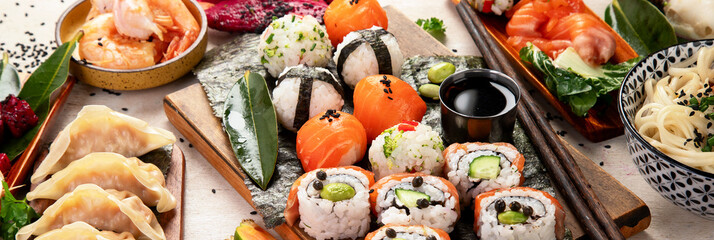 Assortment of japanese traditional dishes. Asian food.