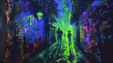 Fototapeta premium Enchanting Pathway Through Mystical Nighttime Forest with Glowing Lights and Vibrant Colors