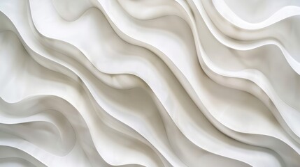 Fototapeta premium Clean and minimalist wave-like forms in white, seamlessly blending with a clean background to create an elegant and serene visual composition.