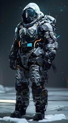 Naklejka premium Intrepid Adventurer Traversing the Frozen Expanse of an Alien Landscape