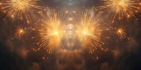 Fototapeta premium Captivating Golden Fireworks Display Reflecting in the Night Sky Creating a Mesmerizing of Light and Beauty