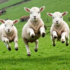 Obraz premium Adorable little lambs joyfully jumping 