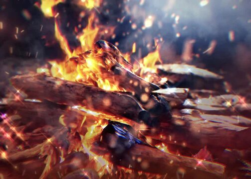 luxury Close up of a campfire 3D Animation motion