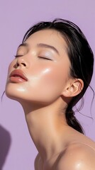 A close-up portrait of a beautiful model with glamorous makeup