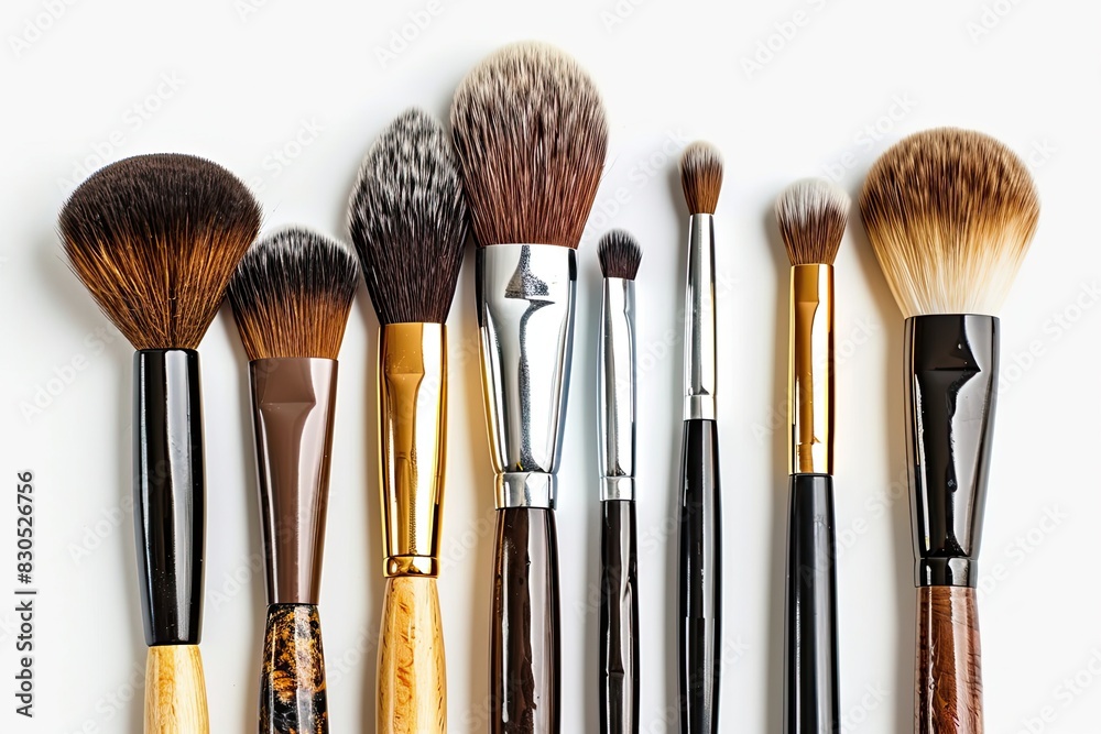 Wall mural makeup brushes cosmetics tool isolated on white background